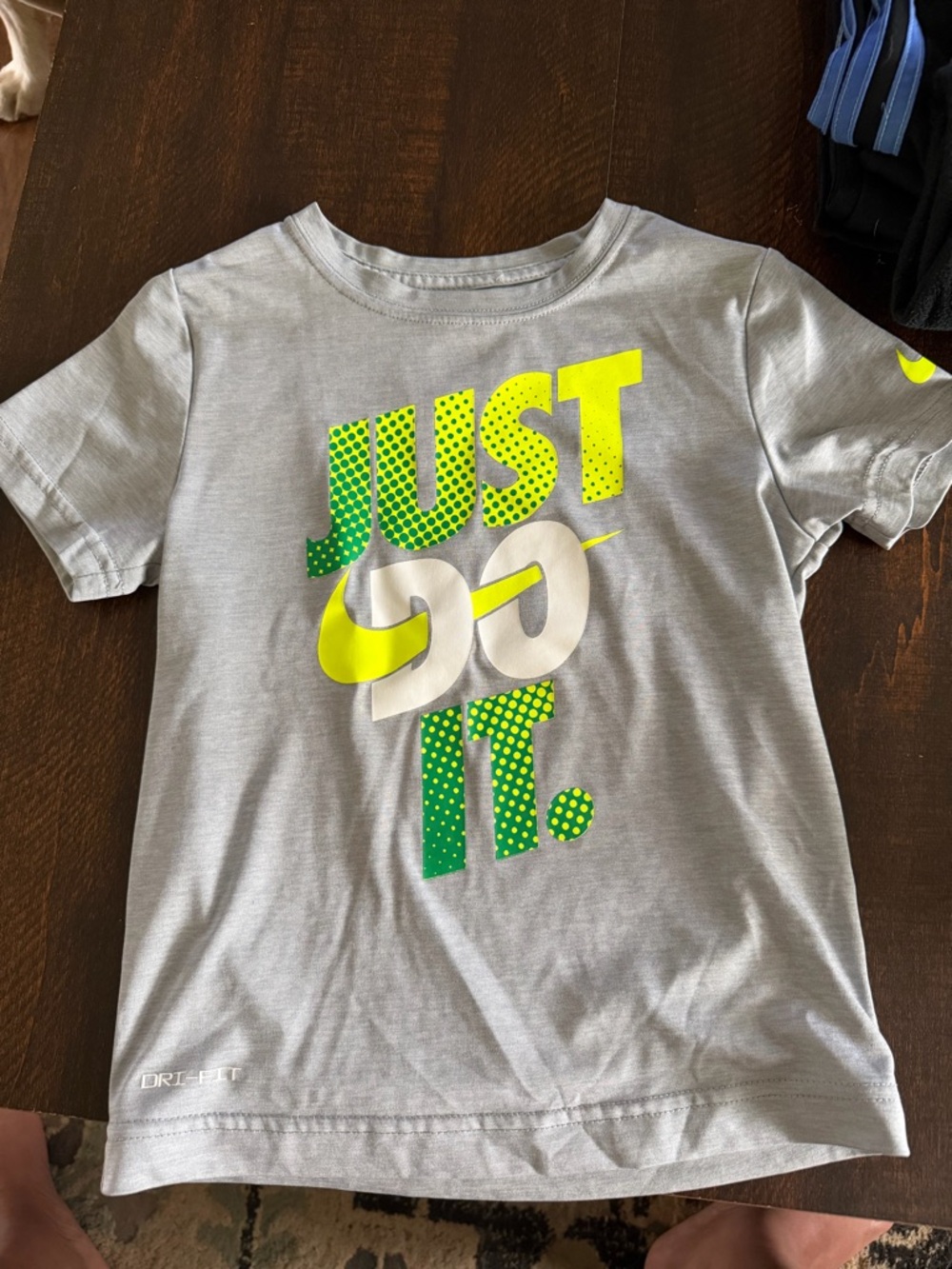 Nike Gray Tee with Neon Yellow and Green 'JUST DO IT' Graphic